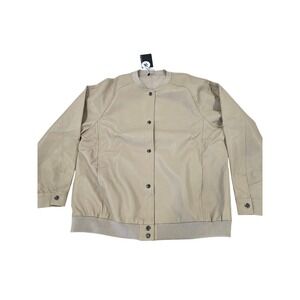 New Womens Bomber Jacket‎ Beige Casual Snap Front Lightweight Size L